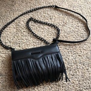Rebecca Minkoff Black Leather Fringe Crossbody Mini Bag